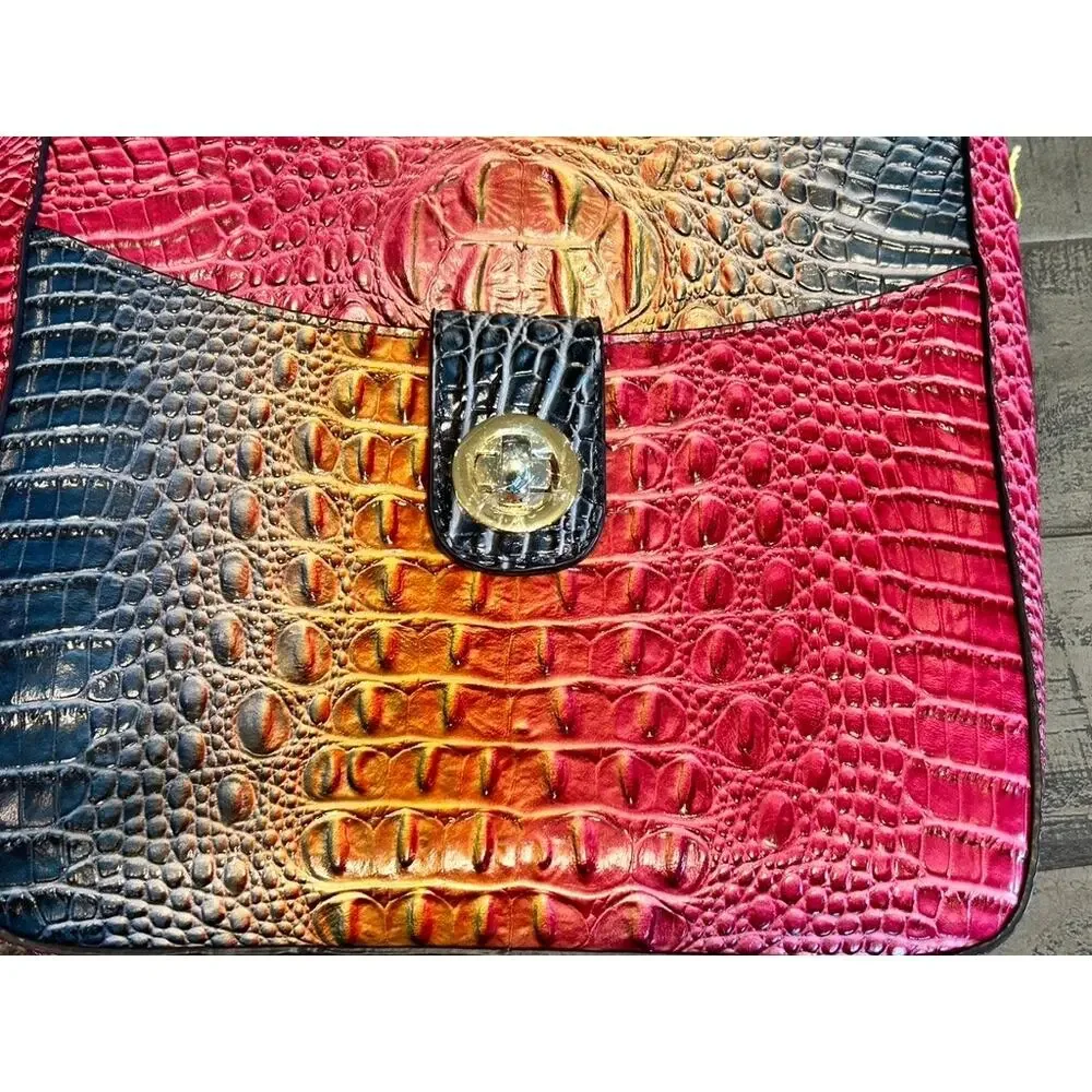 Gradient Rainbow Faux Crocodile Crossbody Bag & Coin Purse Set Ombre Vegan EUC